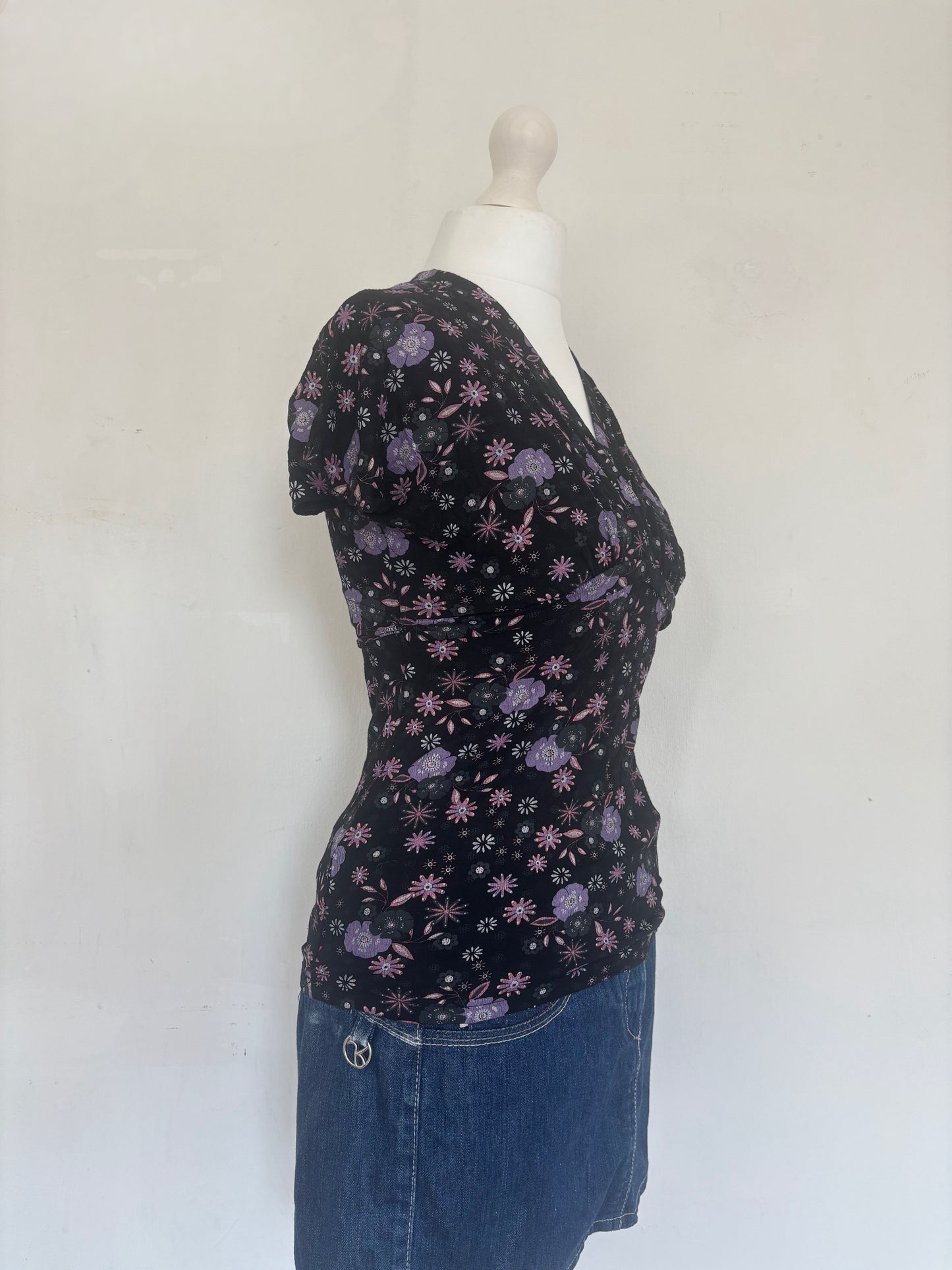 Black Floral Tie up Wrap Top