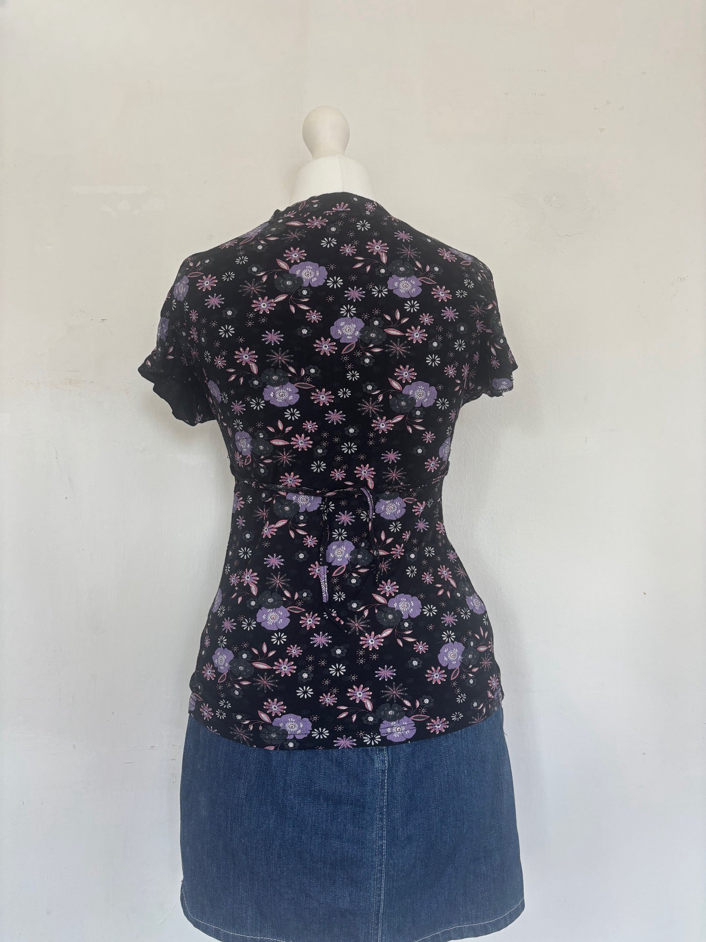 Black Floral Tie up Wrap Top