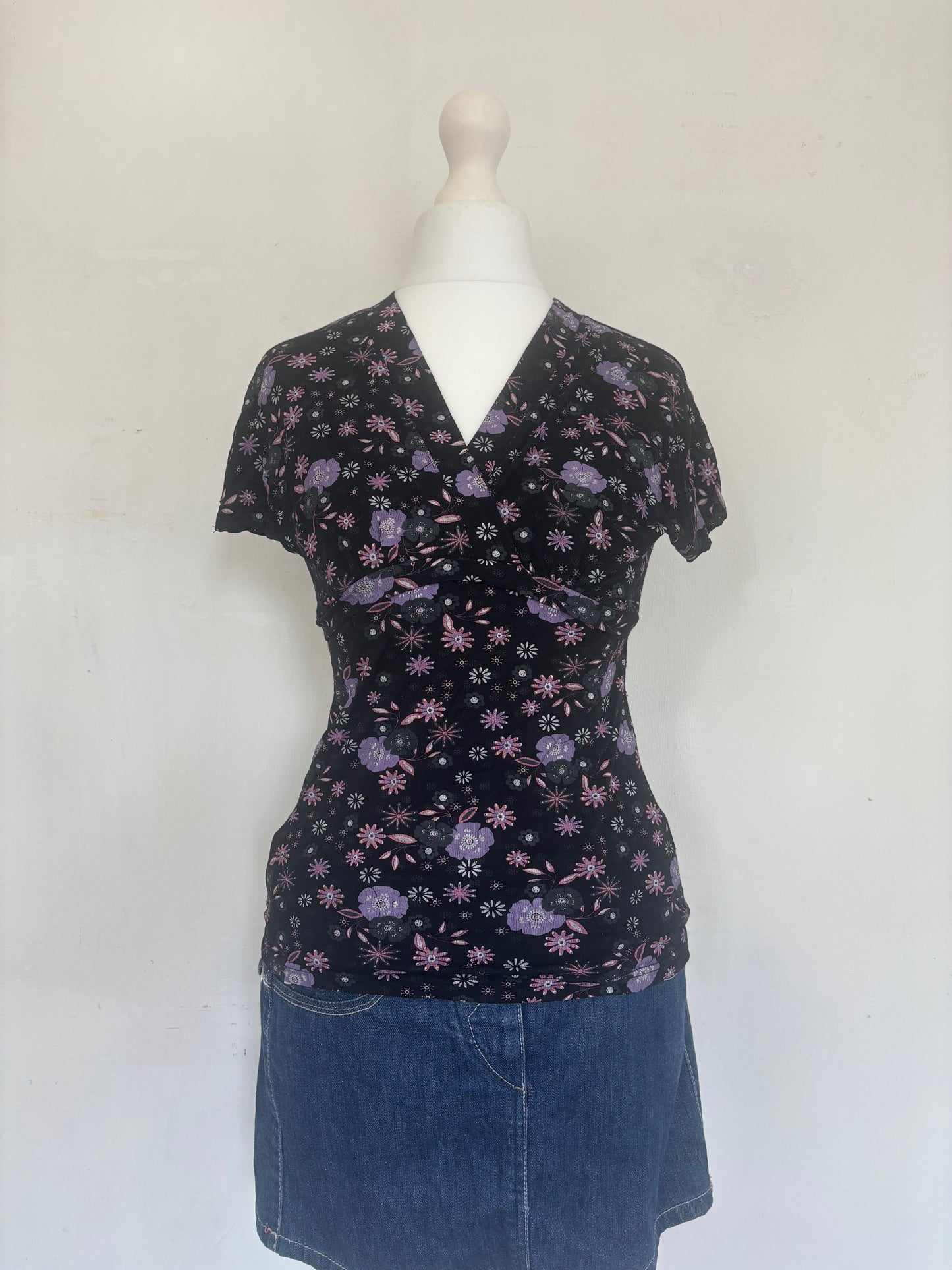 Black Floral Tie up Wrap Top