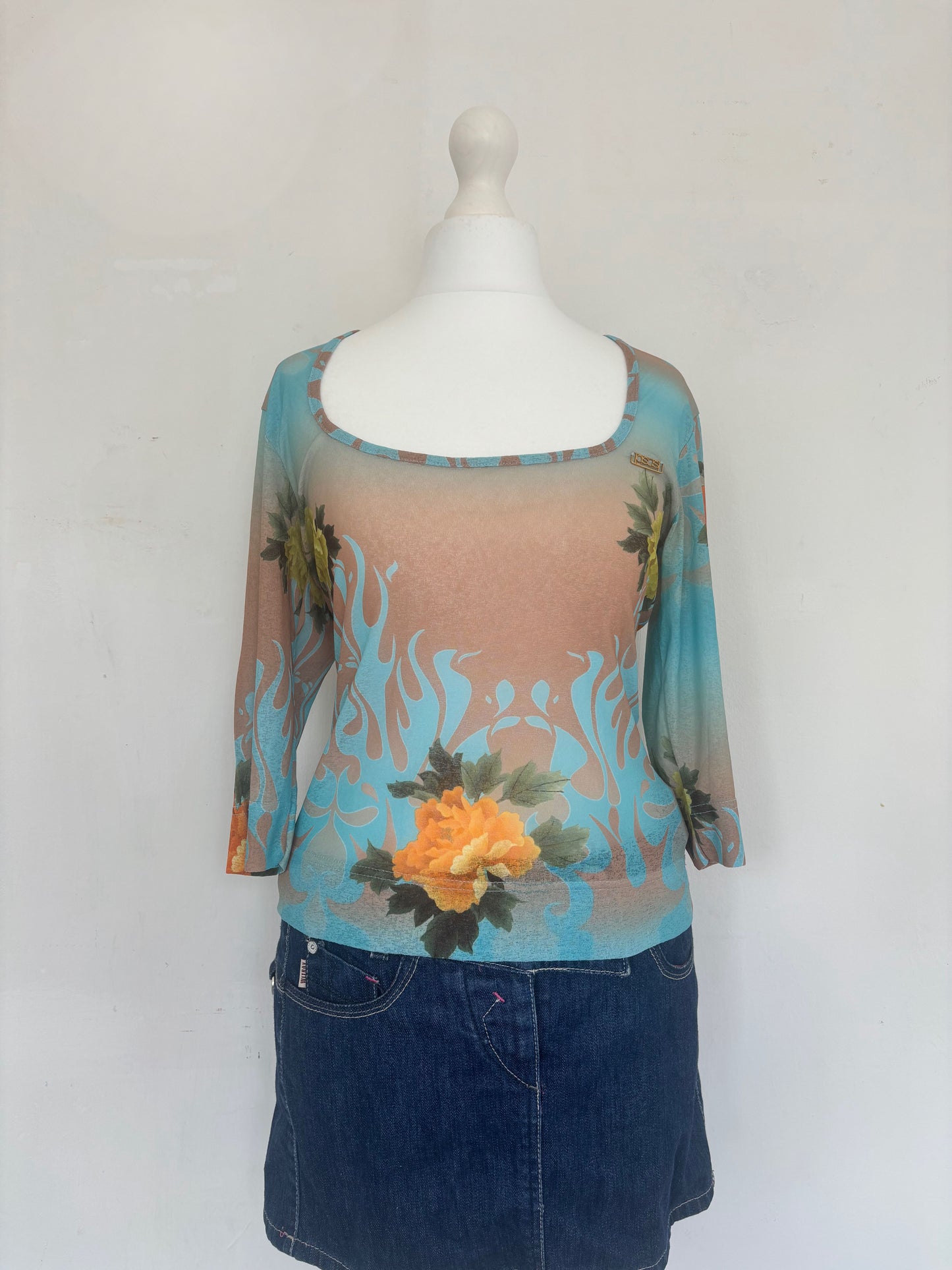 Blue Floral Long Sleeve Top