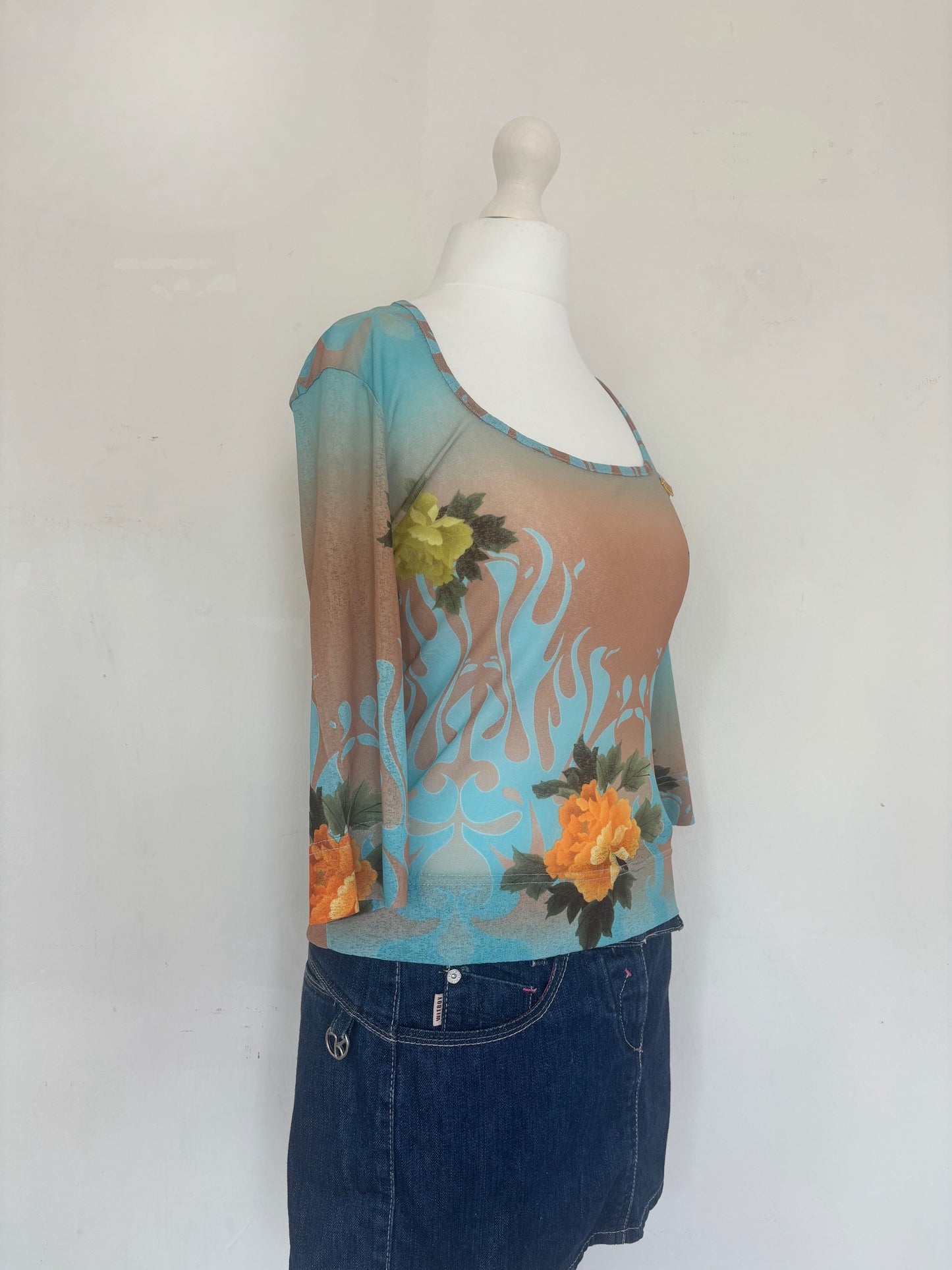Blue Floral Long Sleeve Top