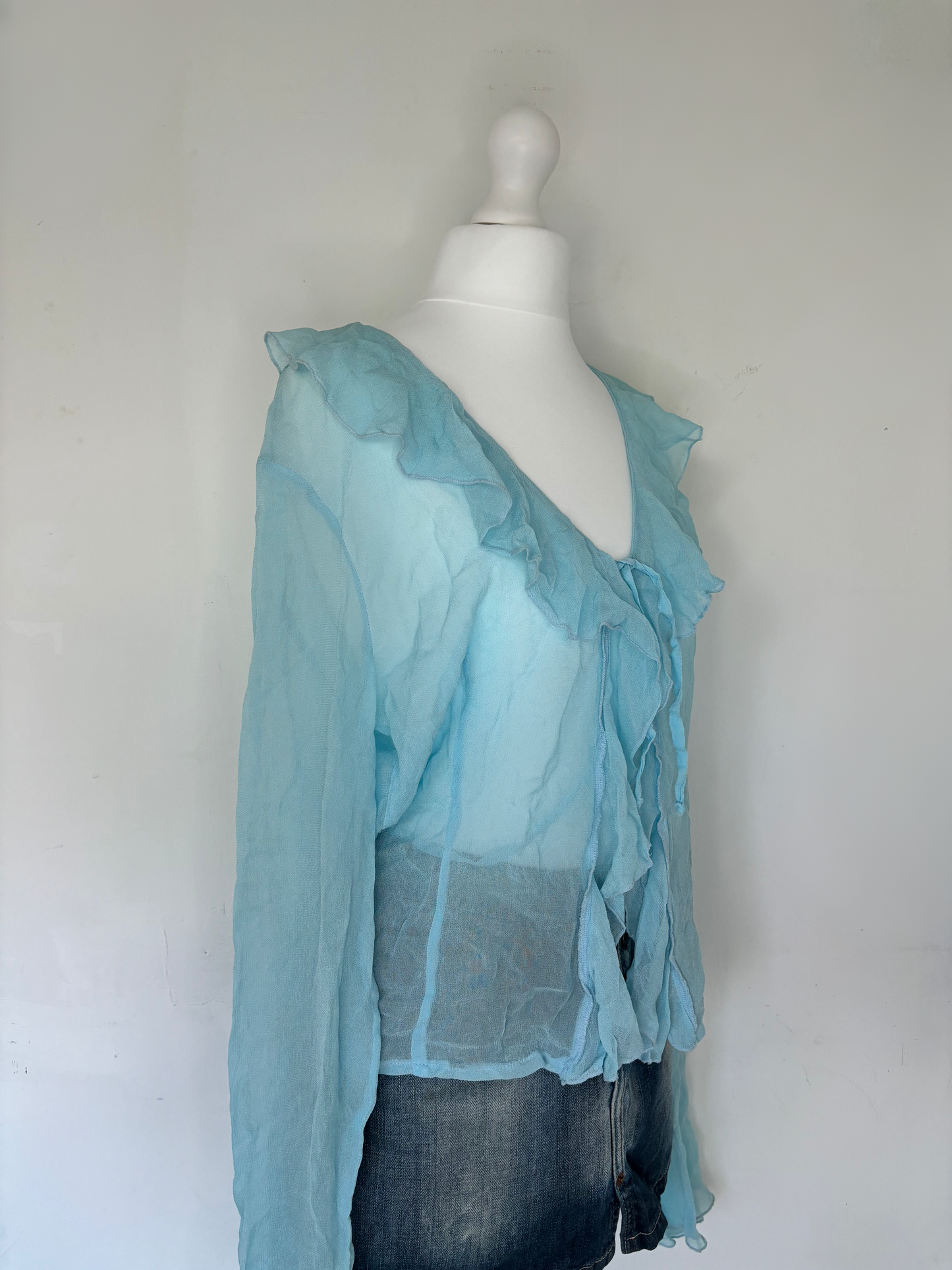 Blue Tie Front Long Sleeve
