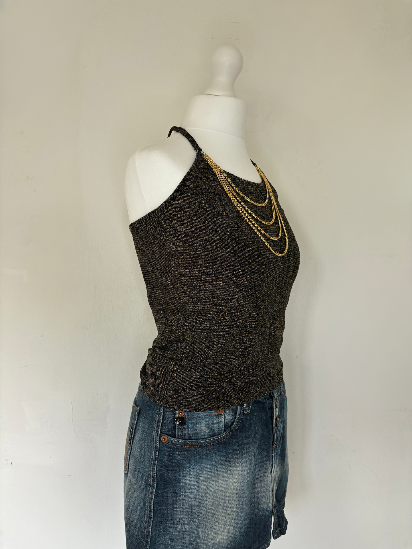 Brown Glittery Halter Neck