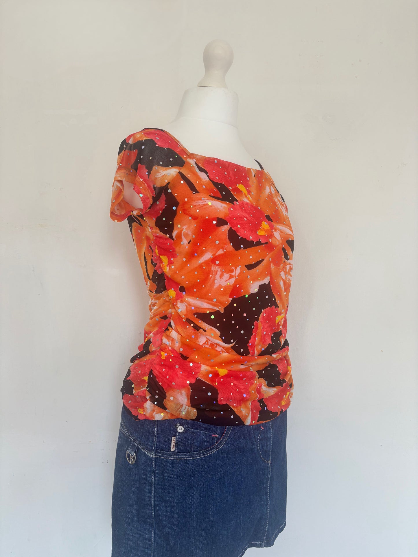 Orange Floral Sequin Top