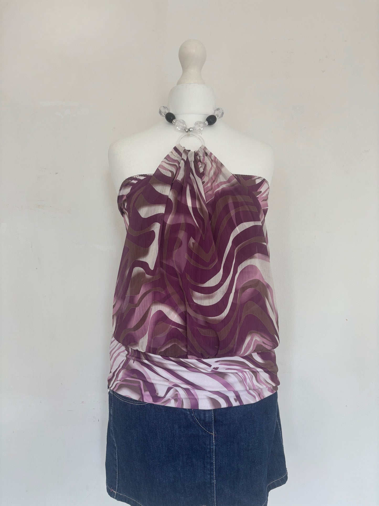 Purple Beaded Halter Neck