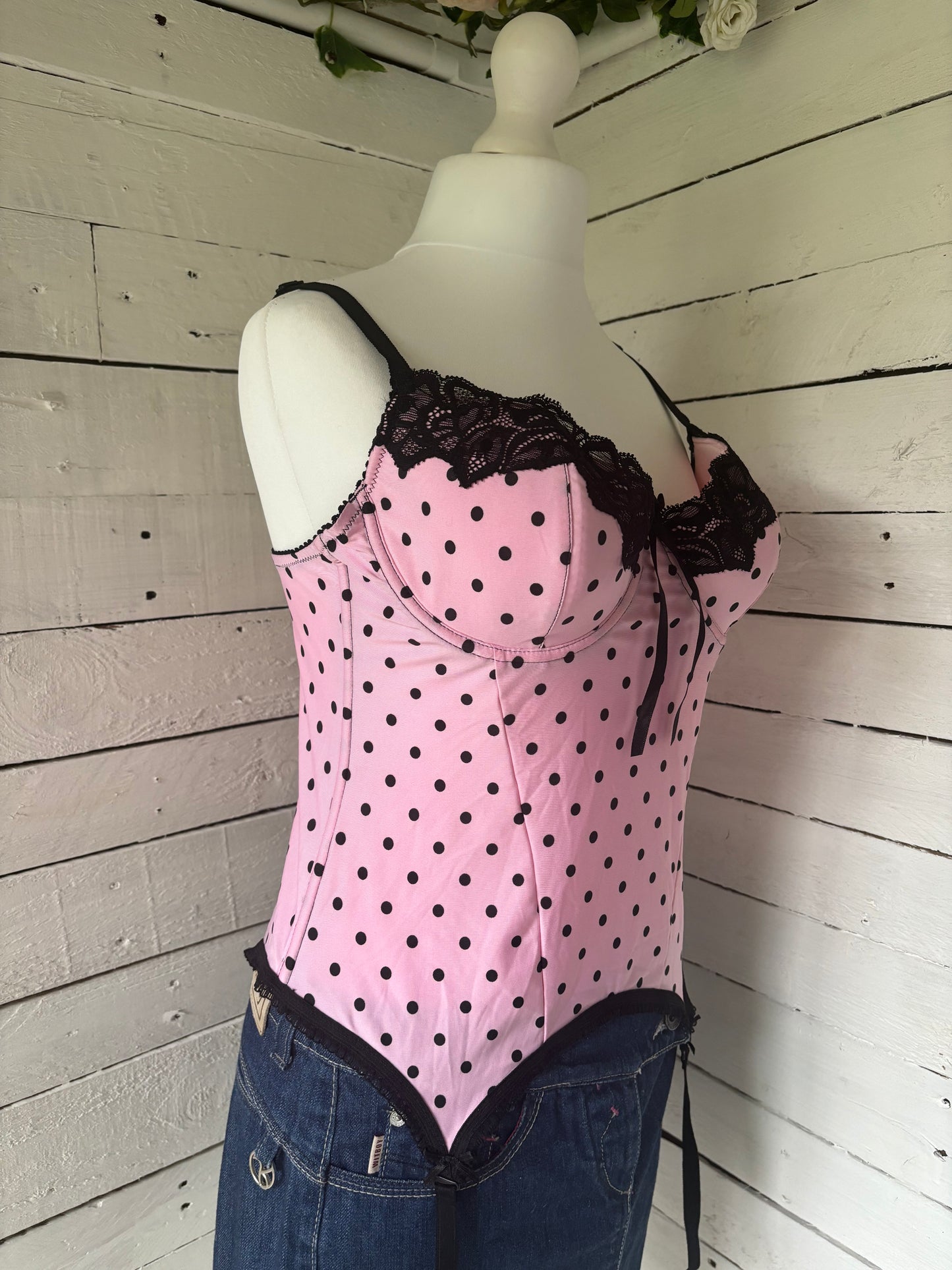 Pink & Black Spotty Corset Top