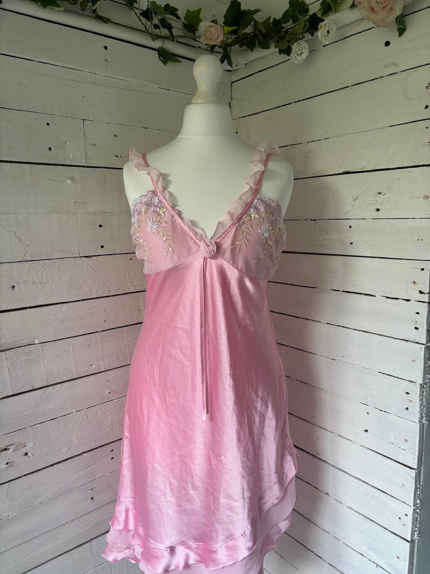 Pink Satin Floral Dress