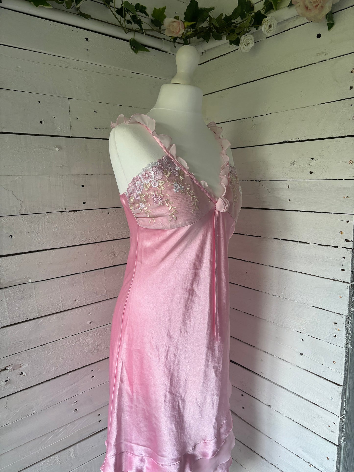 Pink Satin Floral Dress