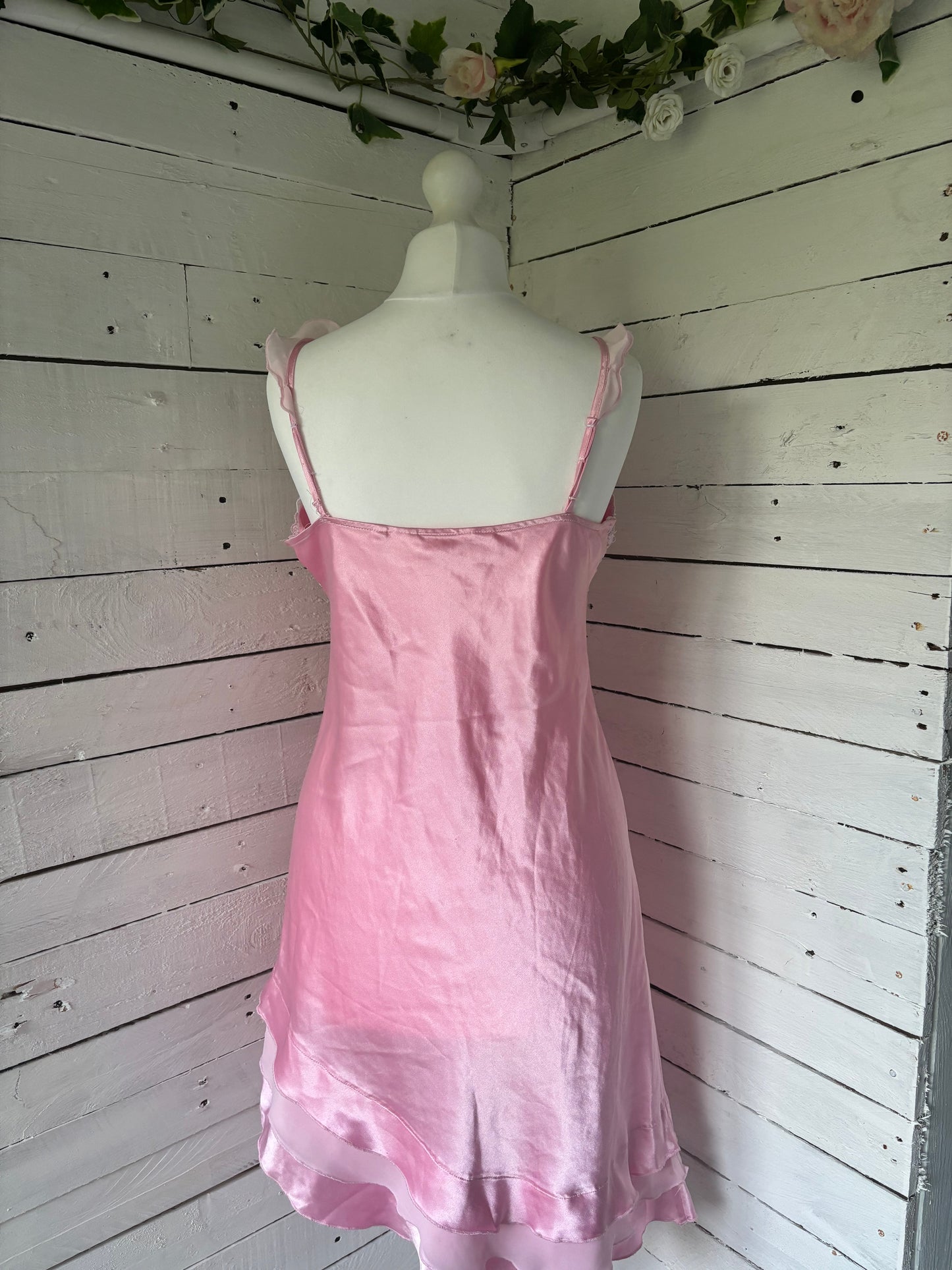 Pink Satin Floral Dress