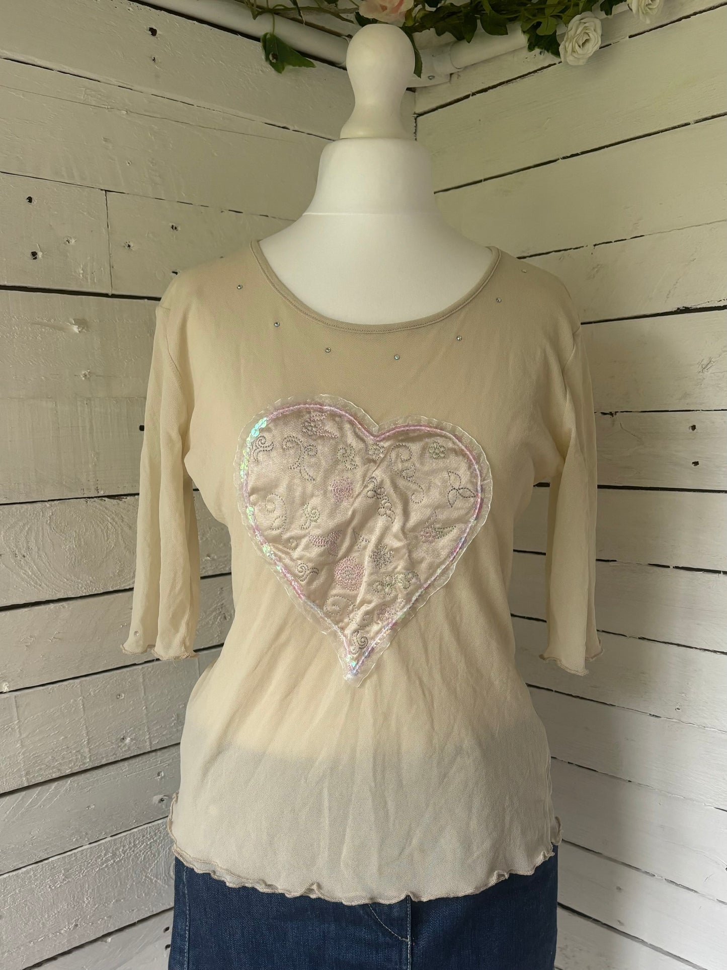 Beige Heart Long Sleeve Top