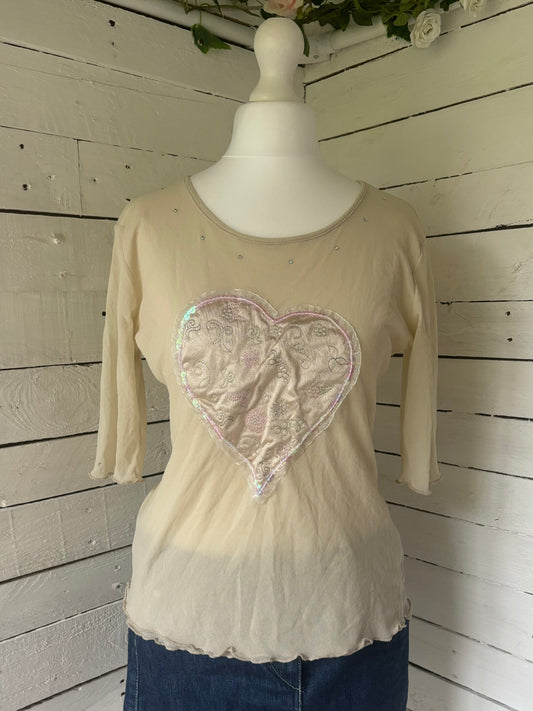 Beige Heart Long Sleeve Top