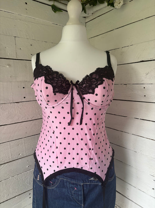 Pink & Black Spotty Corset Top