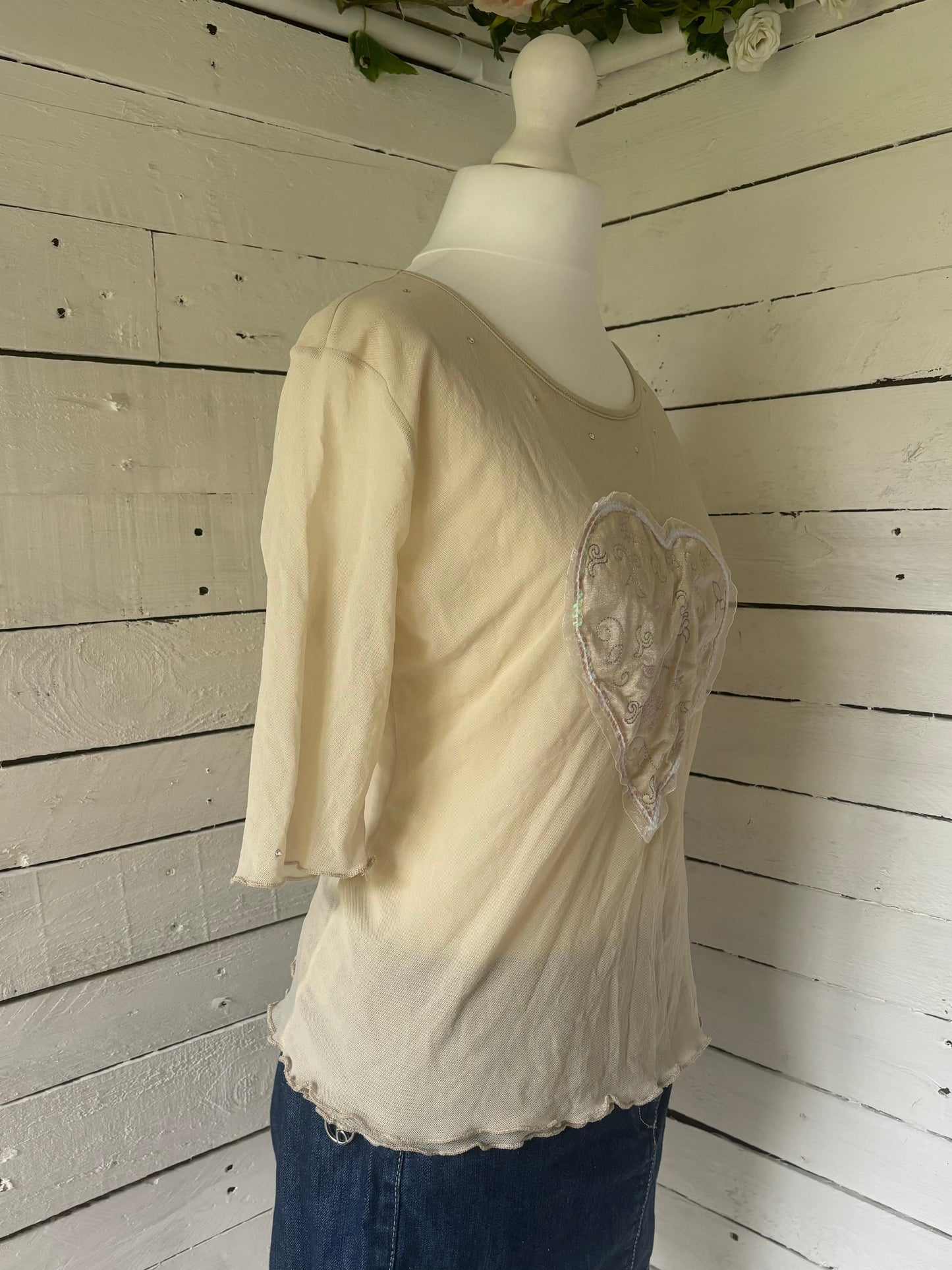 Beige Heart Long Sleeve Top