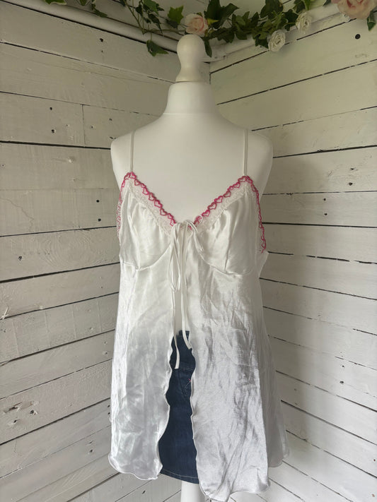 Pink And White Heart Tie Up Cami