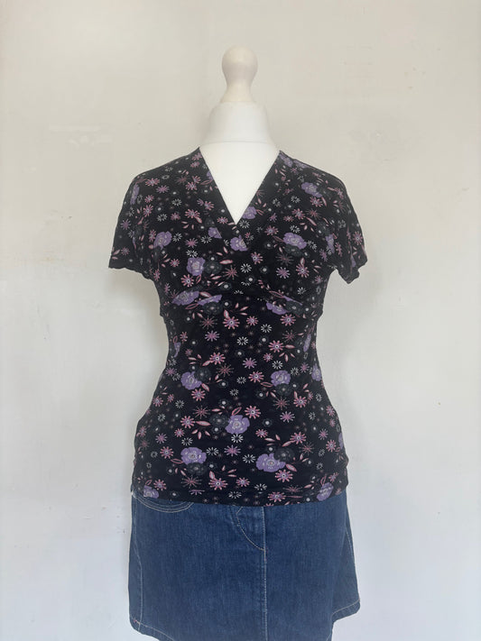 Black Floral Tie up Wrap Top