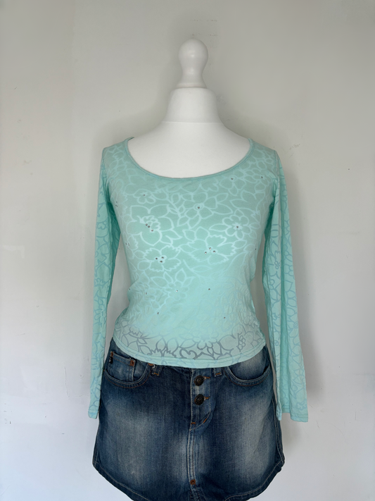 Blue Floral Diamanté Long Sleeve