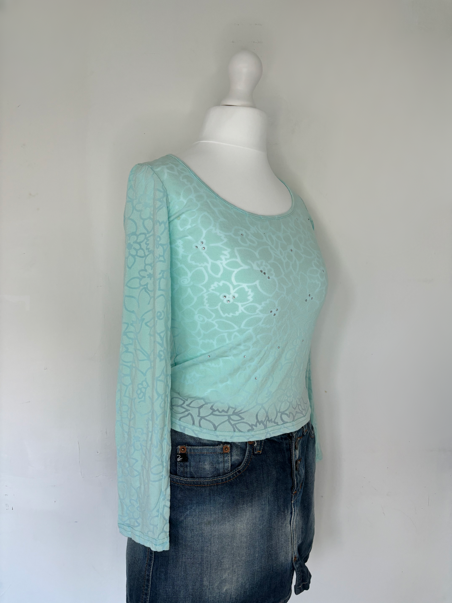 Blue Floral Diamanté Long Sleeve