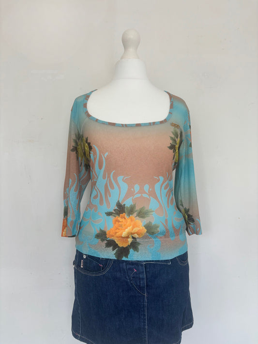 Blue Floral Long Sleeve Top