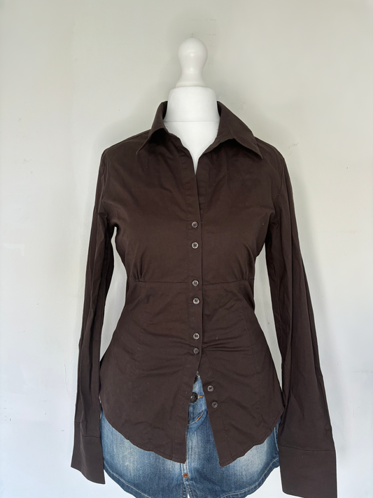 Brown Fitted Long Sleeve Shirt