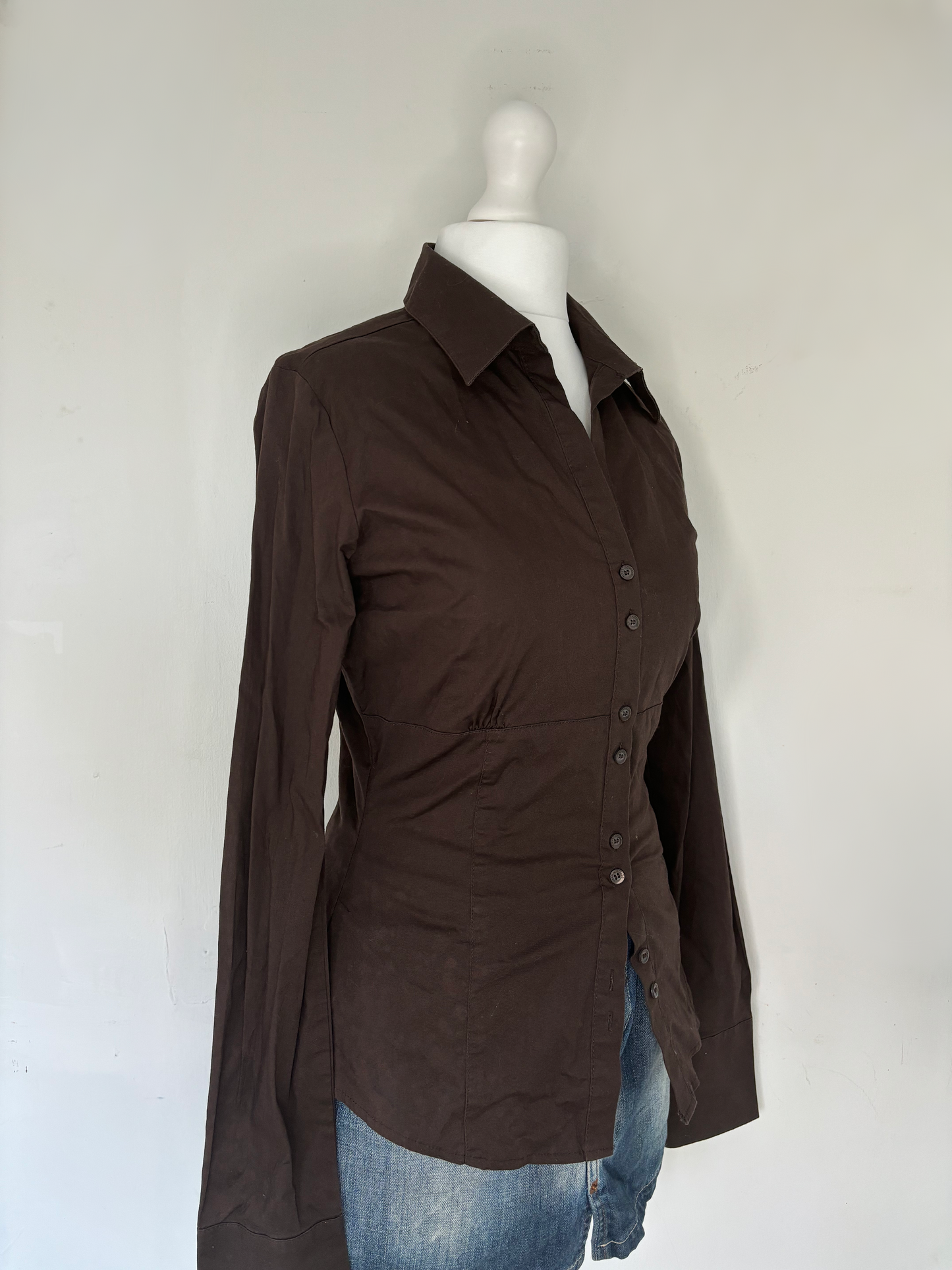 Brown Fitted Long Sleeve Shirt