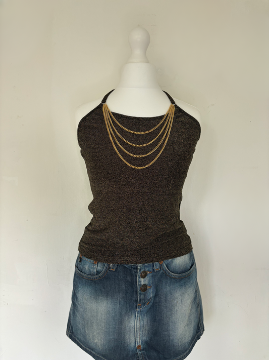 Brown Glittery Halter Neck