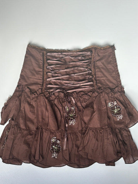 Brown Lace Up Skirt