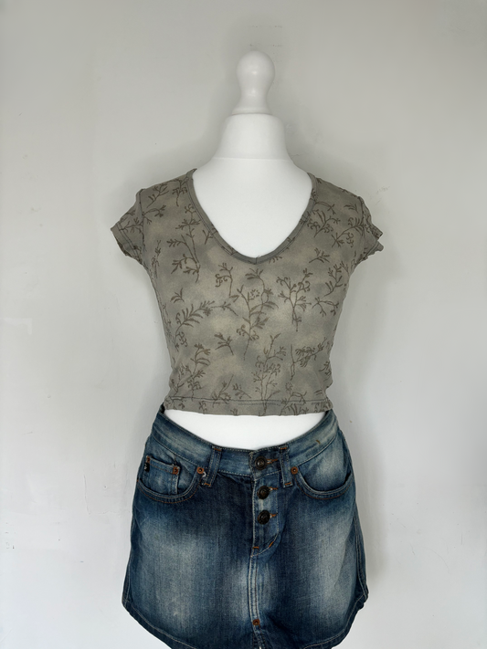 Grey Floral Baby Tee