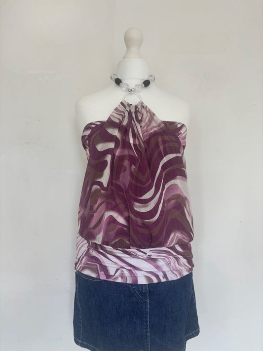 Purple Beaded Halter Neck