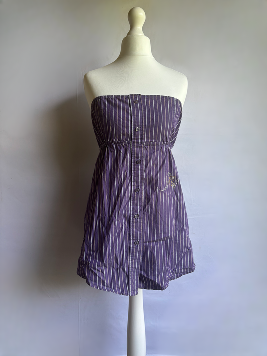 Purple Striped Button Up Dress