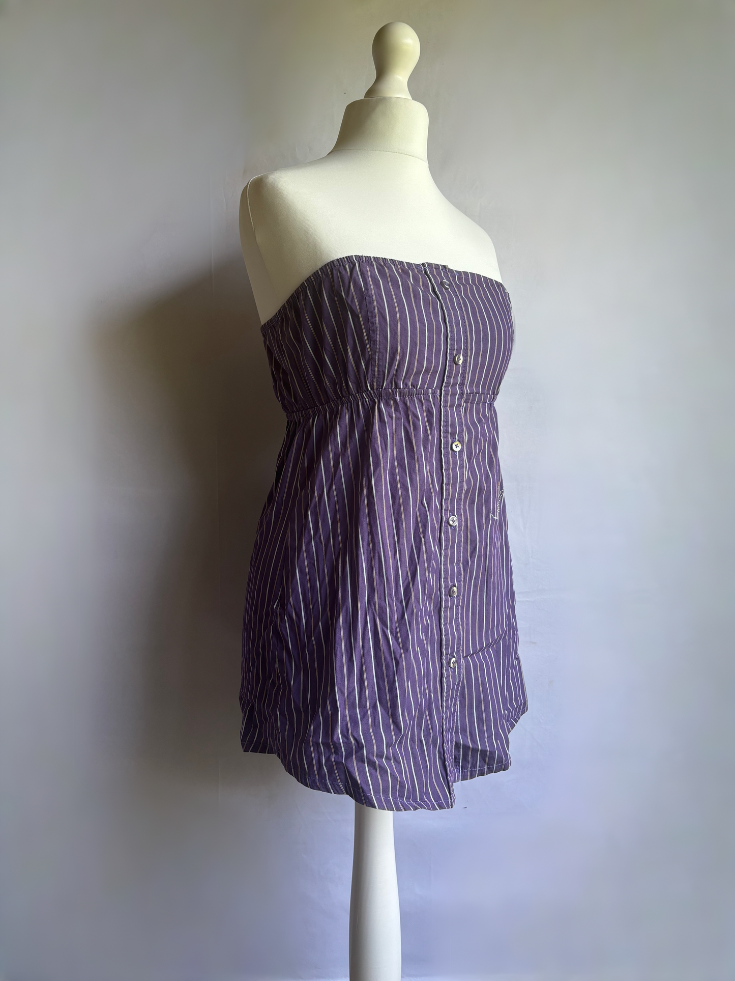 Purple Striped Button Up Dress