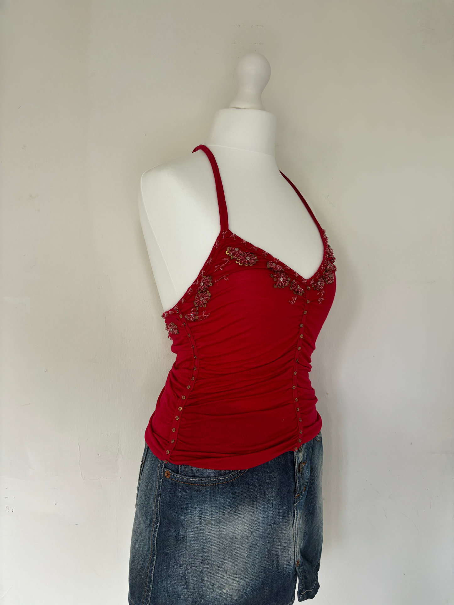 Red Beaded Halter Neck