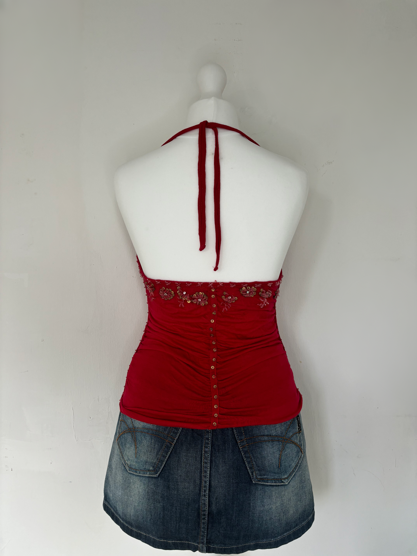 Red Beaded Halter Neck