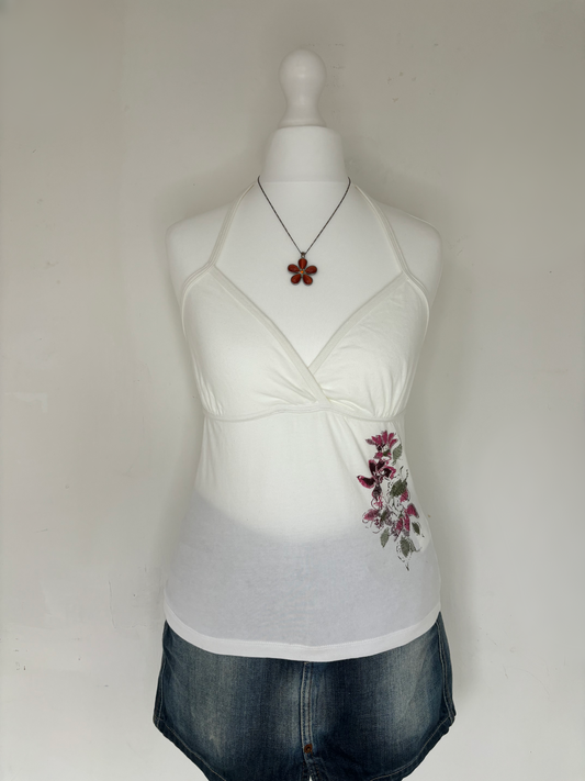 White Floral Halter Neck